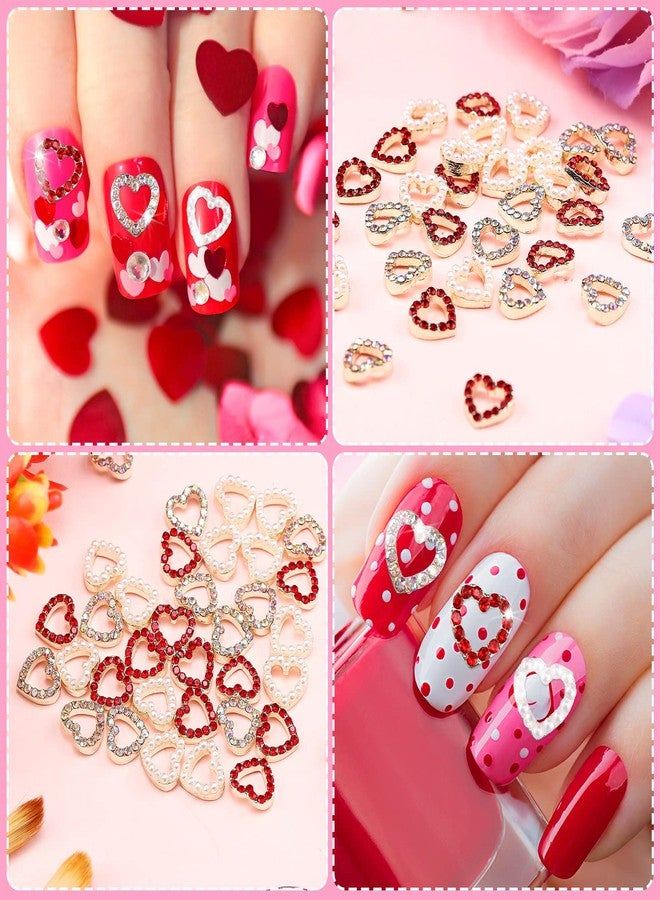 Leelosp 36 Pcs Valentine Heart Nail Charms for Nail Art, 3D Heart Rhinestone Decals Silver Crystal Charms Diamond Alloy Gems for Women Valentine's Decorations - Image 2